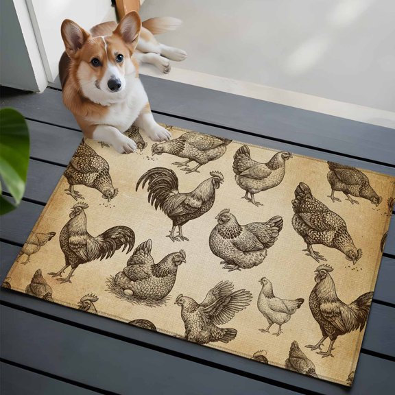 Farm Chicken Front Door Rugs 2x3 ft Country Rustic Rooster Hen Retro Farmhouse Small Rug for Entryway Non Slip Washable Bathroom Door Mat Absorbent Floor Mat for Indoor Entrance