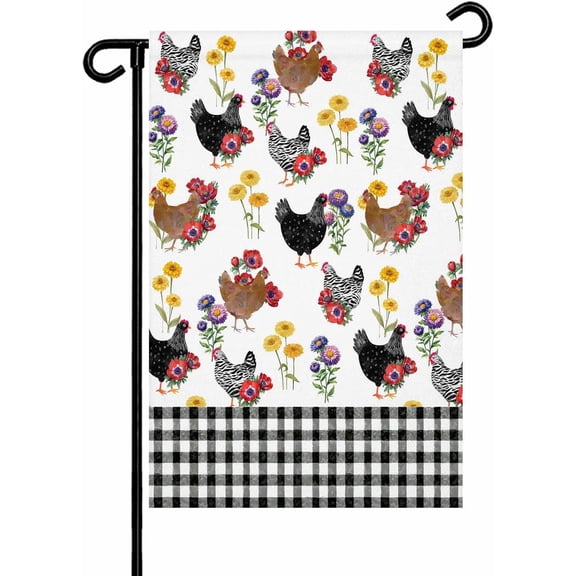 Farm Chicken Garden Flag 12x18 Inch Farmhouse Rooster Colorful Flower Leaf Black Buffalo Plaid Double Sided Yard Flags for Outdoor Decoration Welcome Flag Outside Home Garden Porch lawn Patio Sign