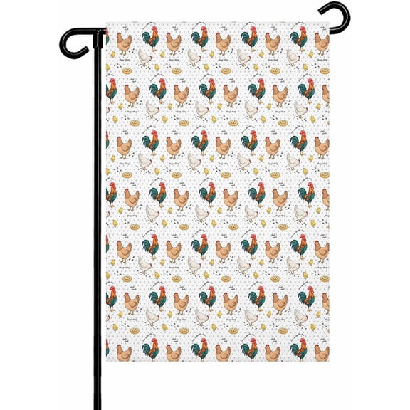 Farm Chicken Garden Flag 12x18 Inch White Hen Rooster White Background Abstract Double Sided Yard Flags for Outdoor Decoration Welcome Flag Outside Holiday Home Garden Porch lawn Patio Sign