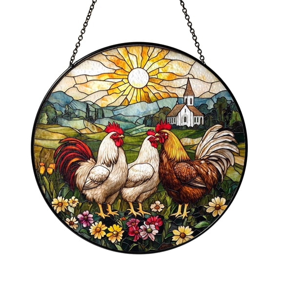 Farm Chicken Garden Window Art – Faux Stained Glass