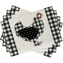 Farm Chicken Hen Animal Placemats Set of 4, Black White Buffalo Check Plaid Farmhouse Chick Dining Table Place Mats, Spring Summer Country Rustic Kitchen Decor Home Decoration 12 x 18 Inch
