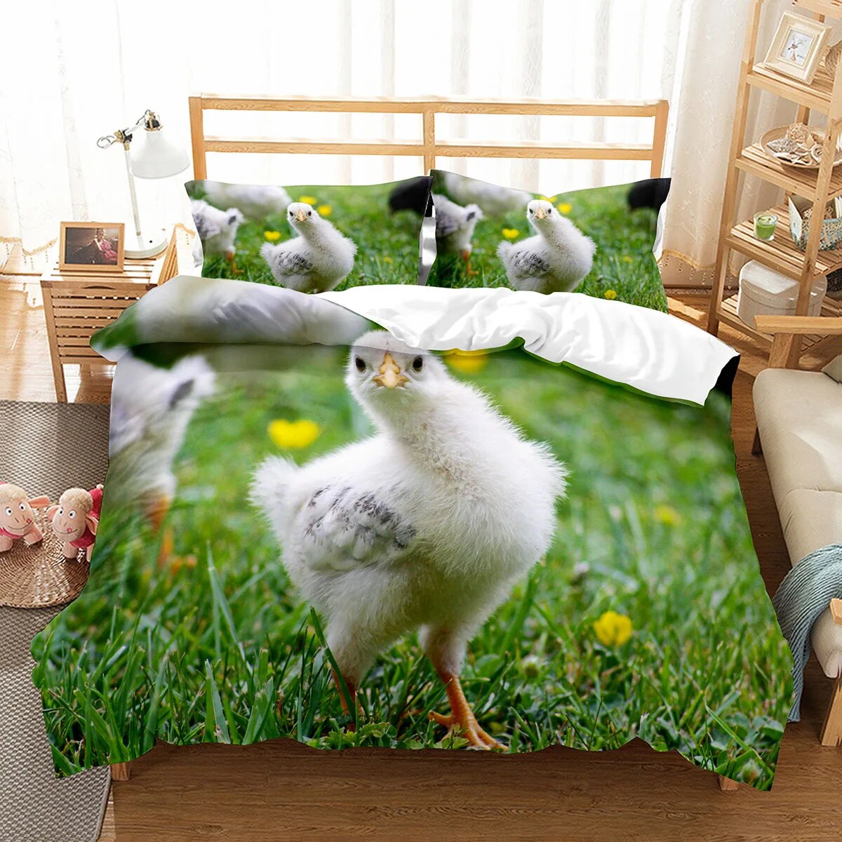 Farm Chicken King Full Duvet Cover Hen Lovely Chick Bedding Set Family