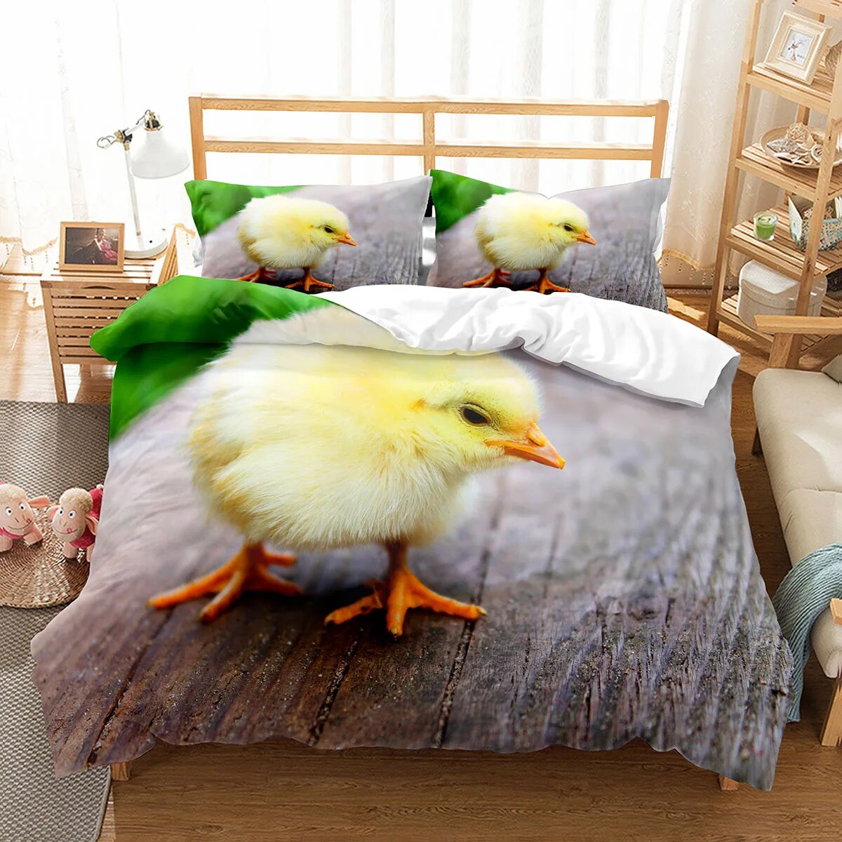 Farm Chicken King Full Duvet Cover Hen Lovely Chick Bedding Set Family