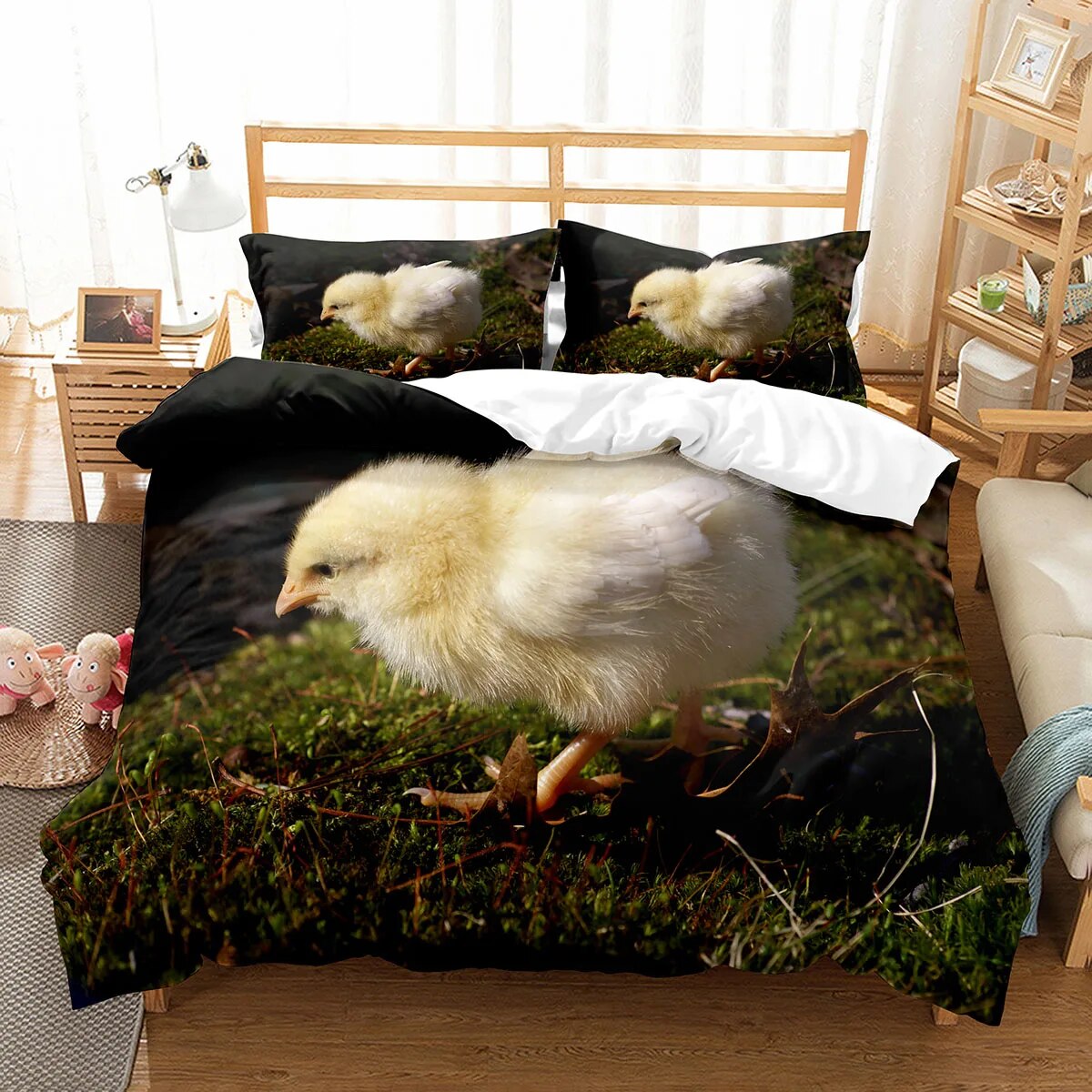 Farm Chicken King Full Duvet Cover Hen Lovely Chick Bedding Set Family