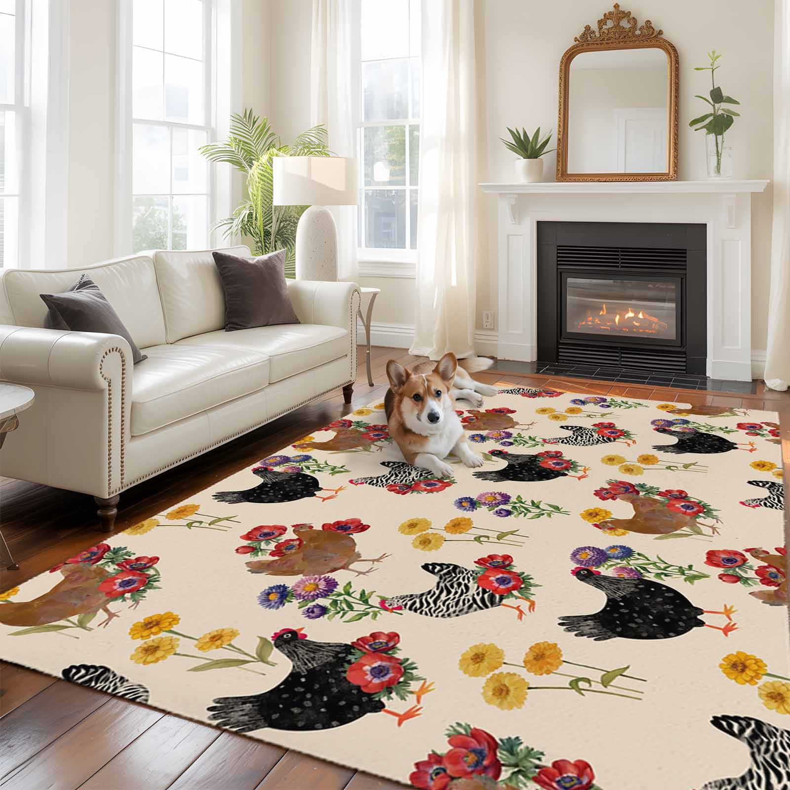 Farm Chicken Large Area Rugs 8x10 ft Country Farmhouse Rooster Red ...