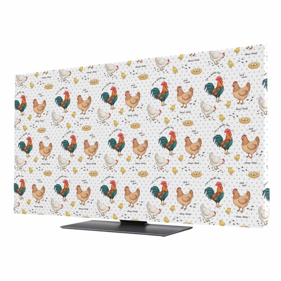 Farm Chicken TV Dust Cover 24 Inch, White Hen Rooster White Background Abstract Computer Monitor Cover Dustproof Stretchable Indoor TV Screen Protector for LED LCD Universal Monitors