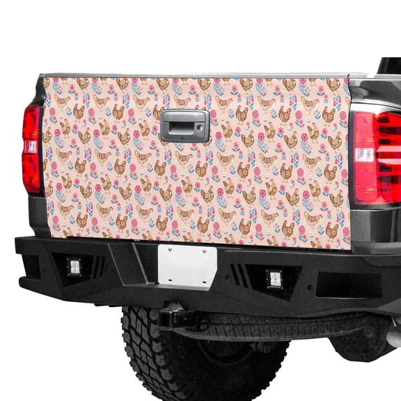Farm Chicken Tailgate Wrap – Cute Floral Hen Pattern Truck Tailgate Decal, Vintage Farmhouse Truck Wrap