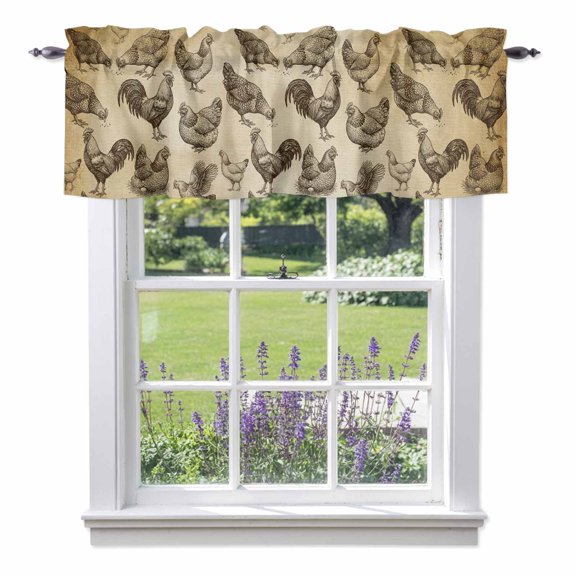 Farm Chicken Valances for Windows Country Rustic Rooster Hen Retro Farmhouse Rod Pocket Cafe Window Treatments Valance Curtains for Kitchen Bathroom Laundry Basement Windows 60"x18"