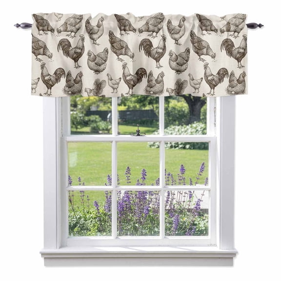 Farm Chicken Valances for Windows Country Rustic Rooster Hen Vintage Farmhouse Rod Pocket Cafe Window Treatments Valance Curtains for Kitchen Bathroom Laundry Basement Windows 56"x16"