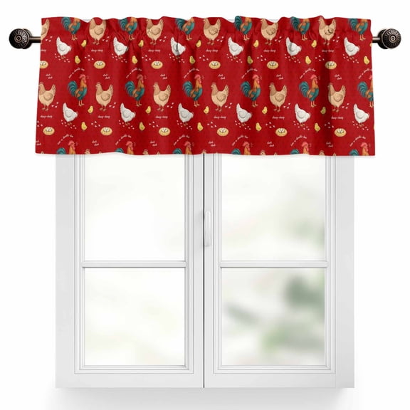 Farm Chicken Valances for Windows White Hen Rooster Red Background Abstract Valance Curtains Rod Pocket Bathroom Small Window Treatments for Kitchen Living Room Bedroom, 54"x18"