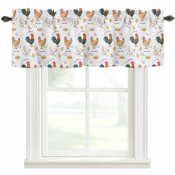 Farm Chicken Valances for Windows White Hen Rooster White Background Abstract Rod Pocket Curtain Valance Window Treatment Short Curtains for Kitchen Living Room, 60"x18"