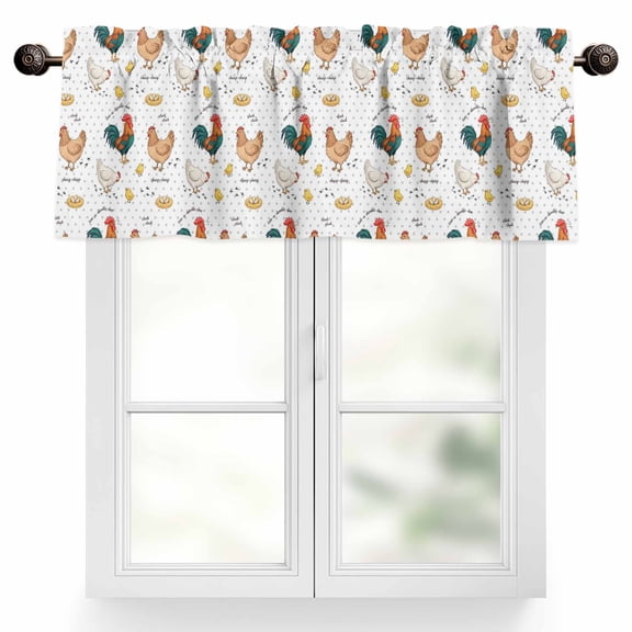Farm Chicken Valances for Windows White Hen Rooster White Background Abstract Valance Curtains Rod Pocket Bathroom Small Window Treatments for Kitchen Living Room Bedroom, 42"x12"