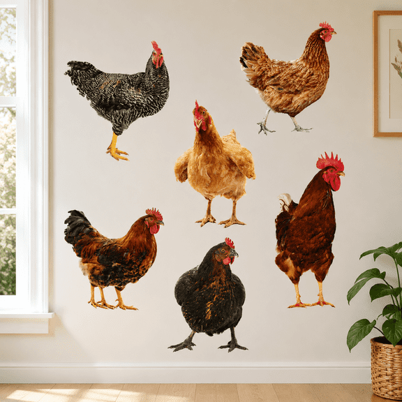 Farm Chicken Wall Stickers, 3060 cm Kitchen and Living Room Home Decor, Realistic Hen and Rooster Design