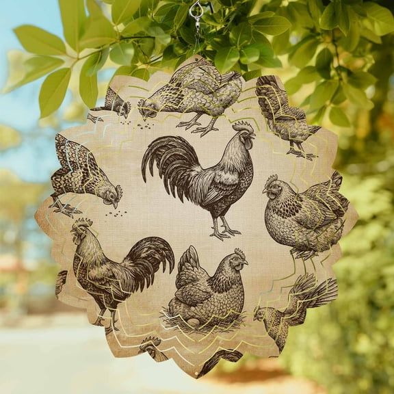 Farm Chicken Wind Spinner for Garden Yard 8In, Country Rustic Rooster Hen Retro Farmhouse 3D Stainless Steel Kinetic Hanging Wind Spinners Rustproof Outdoor Decor for Lawn Patio Home