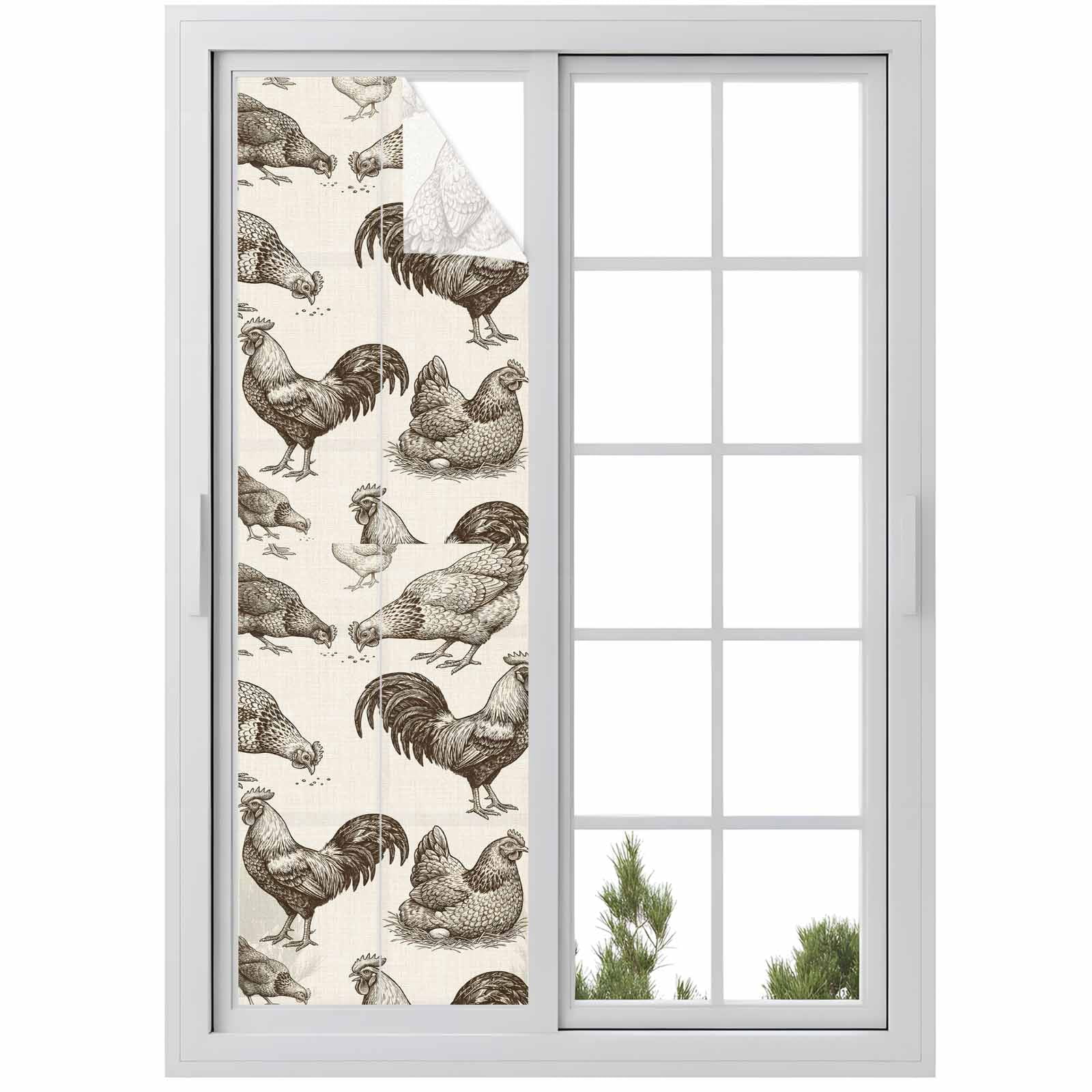 Farm Chicken Window Privacy Film, Country Rustic Rooster Hen Vintage ...