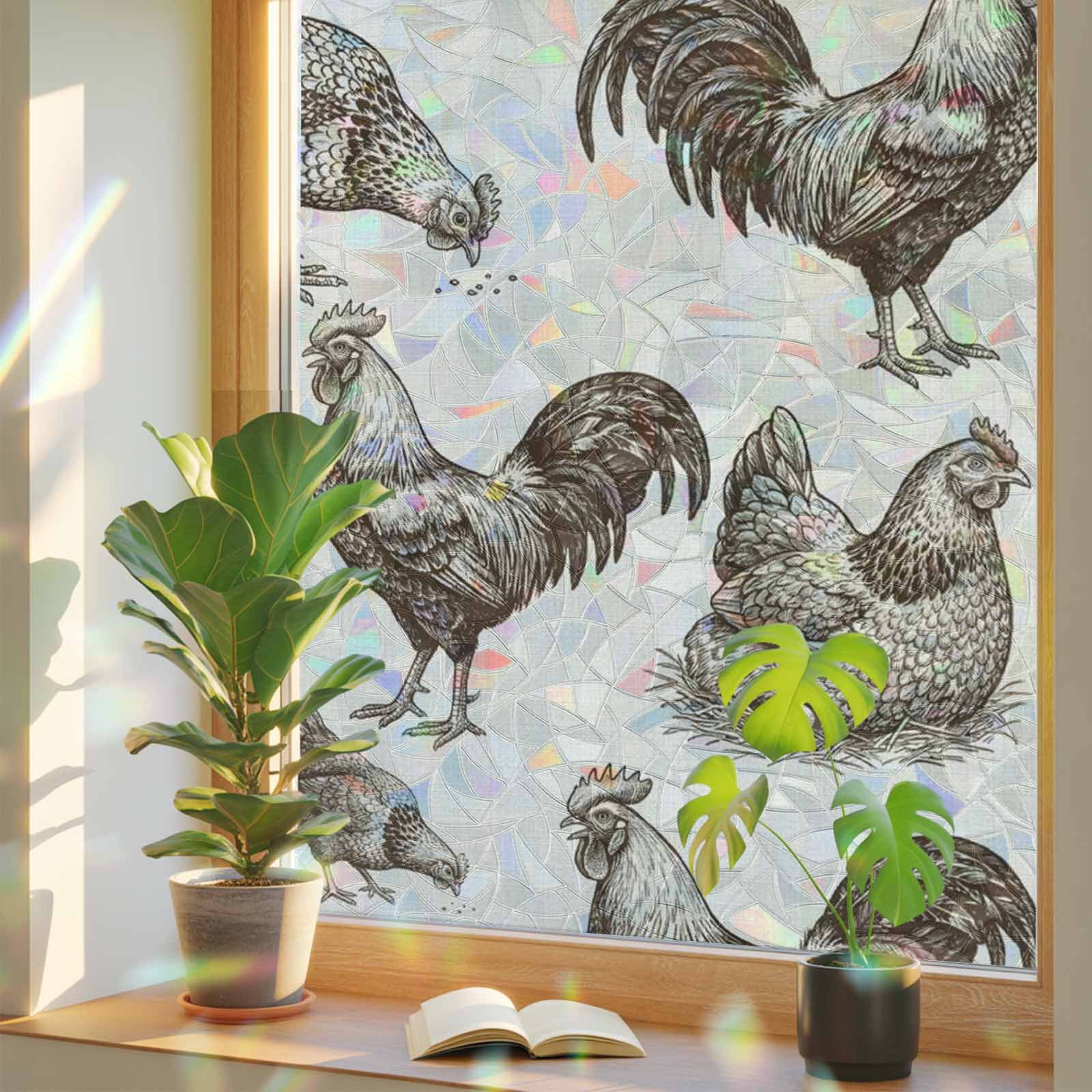 Farm Chicken Window Privacy Film, Country Rustic Rooster Hen Vintage ...