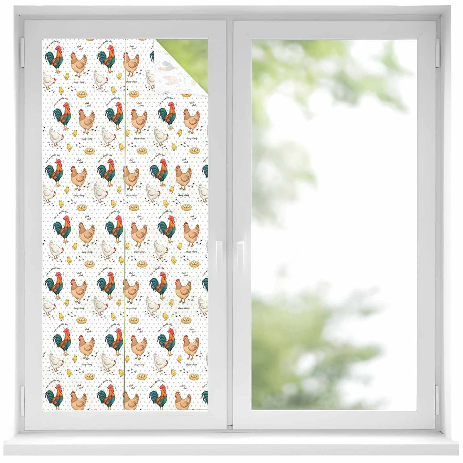 Farm Chicken Window Privacy Film, White Hen Rooster White Background ...