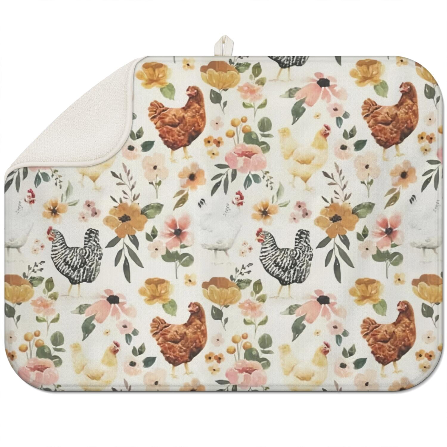 Chicken Mat Farm Chicken and Moon Drying Mat - 3-Layer Absorbent Dish Drying Pad ...