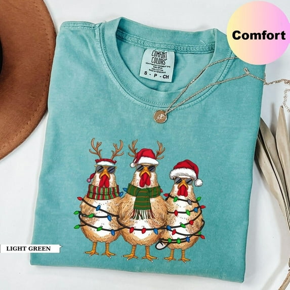 Farm Chickens Comfort Colors T-Shirt – Funny Christmas Tee – Holiday Farm Animal Graphic Top