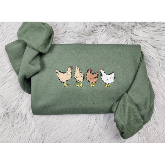 Farm Chickens Embroidered Crewneck