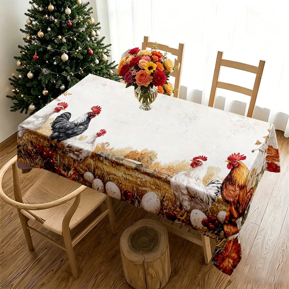 Farm Chickens Floral Rectangle Table Cover (35x55/55x55/55x70/60x86/60x94/60x102inch), Polyester Table Cover for Farmhouse Brunch Small Party Decor