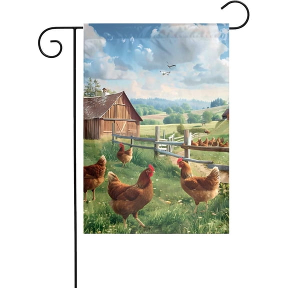 Farm Chickens Outdoor Garden Flag, Double-Sided Decorative Yard Flag for Lawn Patio and Flower Pot, Seasonal Home Decor, 12 x 18 Inch