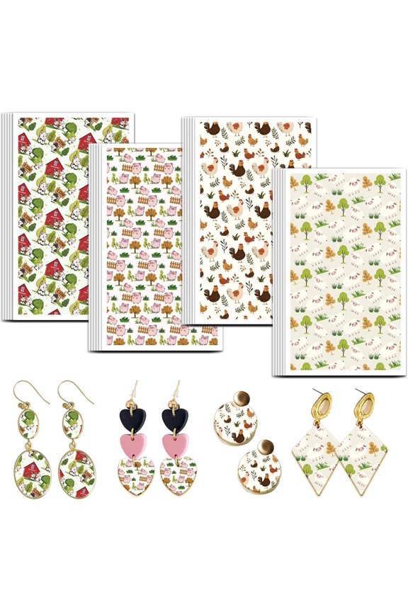 Farm Clay Transfer Paper 4 Design 24 Pcs Transfer Paper for Polymer Hen Grass Polymer Clay Transfer Sheets Farmhouse Small Transfer Paper for Clay Earrings Jewelry Making DIY Art Crafts DIY