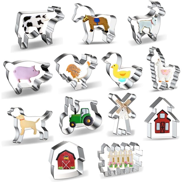 Farm Cookie Cutters Shapes for Kids Baking Set of 13 with Cow, Horse