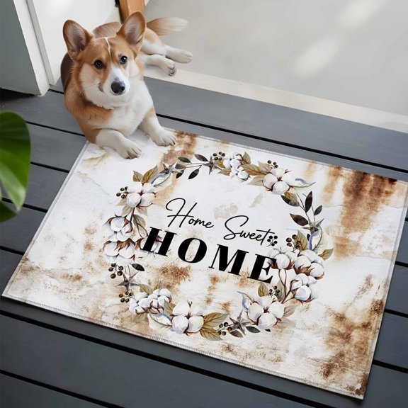 Farm Cotton Front Door Rugs 2x3 ft Flower Ring Berries Home Sweet Retro Rust Small Rug for Entryway Non Slip Washable Bathroom Door Mat Absorbent Floor Mat for Indoor Entrance