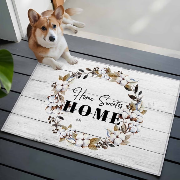 Farm Cotton Front Door Rugs 2x3 ft Flower Ring Berries Home Sweet White Wood Grain Small Rug for Entryway Non Slip Washable Bathroom Door Mat Absorbent Floor Mat for Indoor Entrance