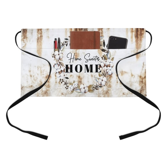 Farm Cotton Half Waist Apron Flower Ring Berries Home Sweet Retro Rust Short Waiter Aprons with 3 Pockets for Women Men Kitchen Restaurant Cooking