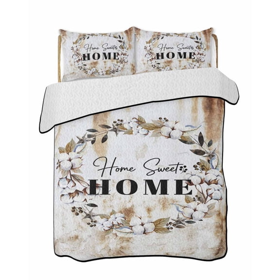 Farm Cotton Quilts Bedding Set Full Size Flower Ring Berries Home Sweet Retro Rust Lightweight Quilted Bedspread 3 Piece Bed Quilt with 2 Pillow Shams All Season for Bedroom 68" x 98"