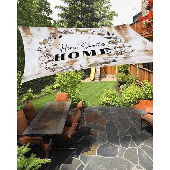 Farm Cotton Sun Shade Sail 12'X16' Flower Ring Berries Home Sweet Retro Rust UV Block Outdoor Sail Shades Breathable Waterproof Rectangular Sunshade for Patio Garden Pool Pergola Porch