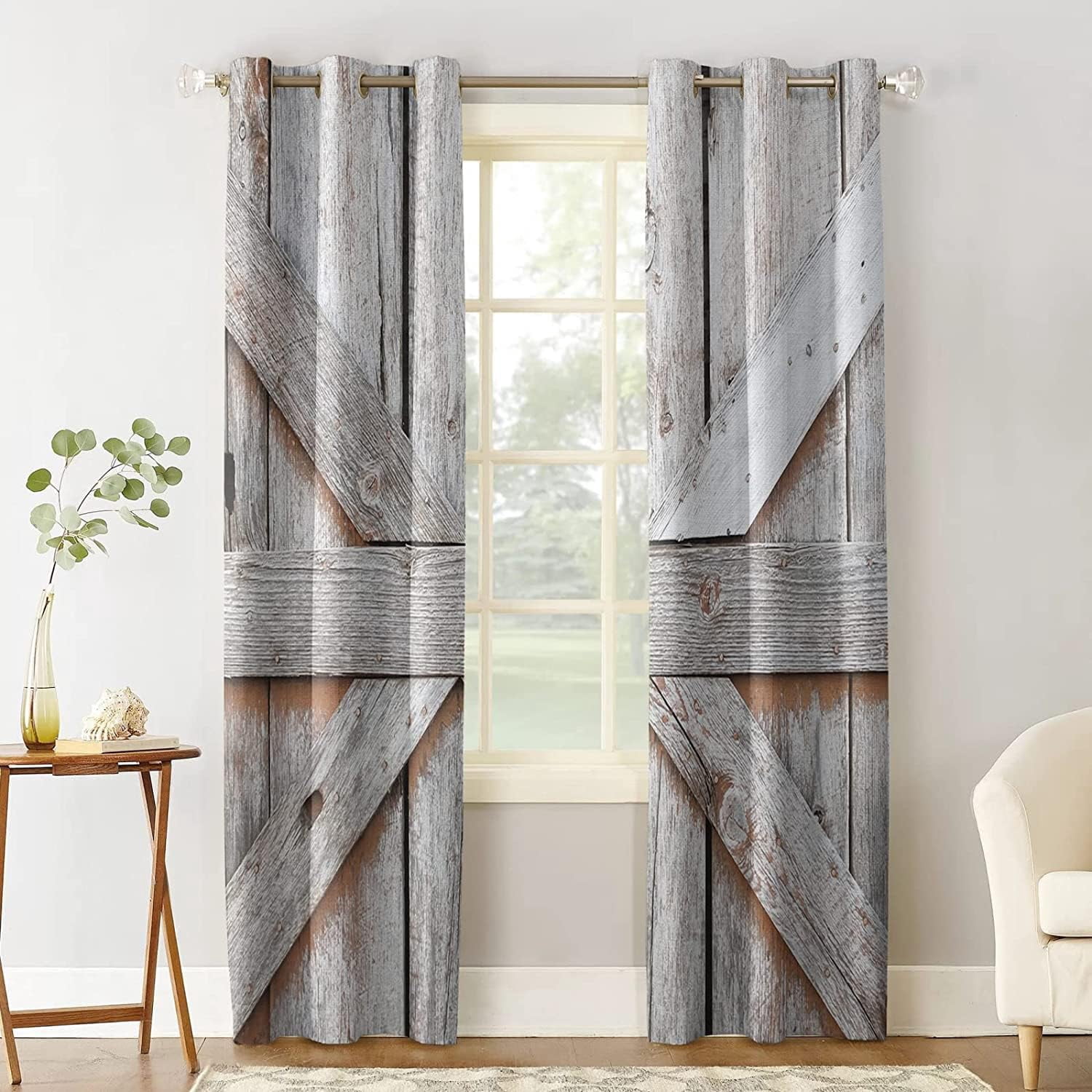 Farm Country Farmhouse Wooden Garage Barn Blackout Curtains,3D Printed