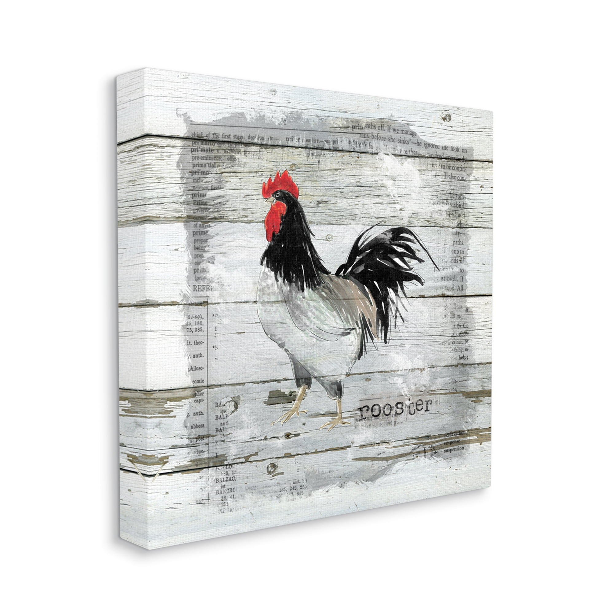 Farm Country Rooster Rustic Pattern Book Collage Animals & Insects Gallery-Wrapped Canvas Print Wall Art, 17x17