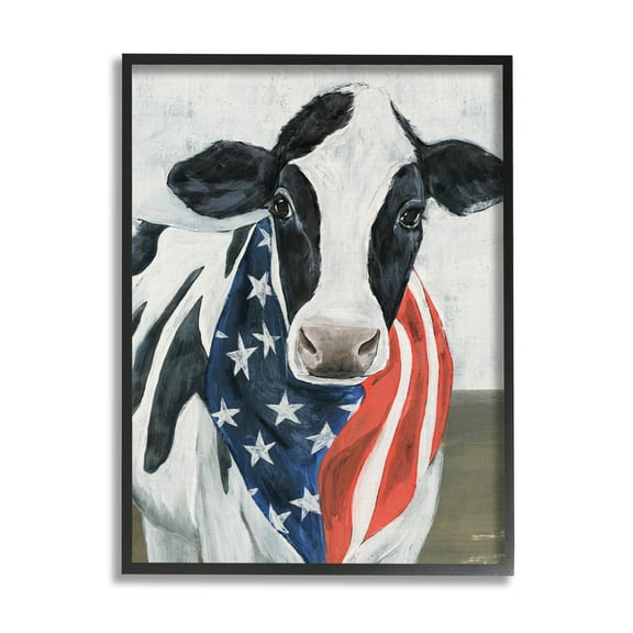 Farm Cow American Flag Animal Animals & Insects Graphic Art Black Framed Art Print Wall Art