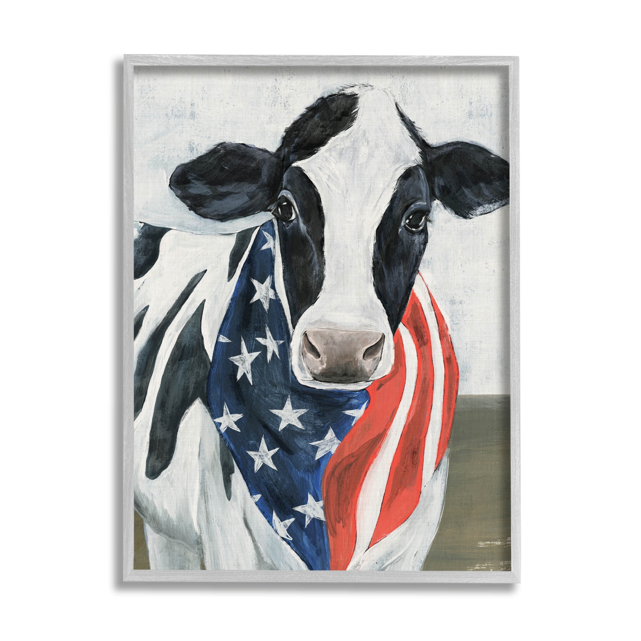 Farm Cow American Flag Animal Animals & Insects Graphic Art Gray Framed Art Print Wall Art