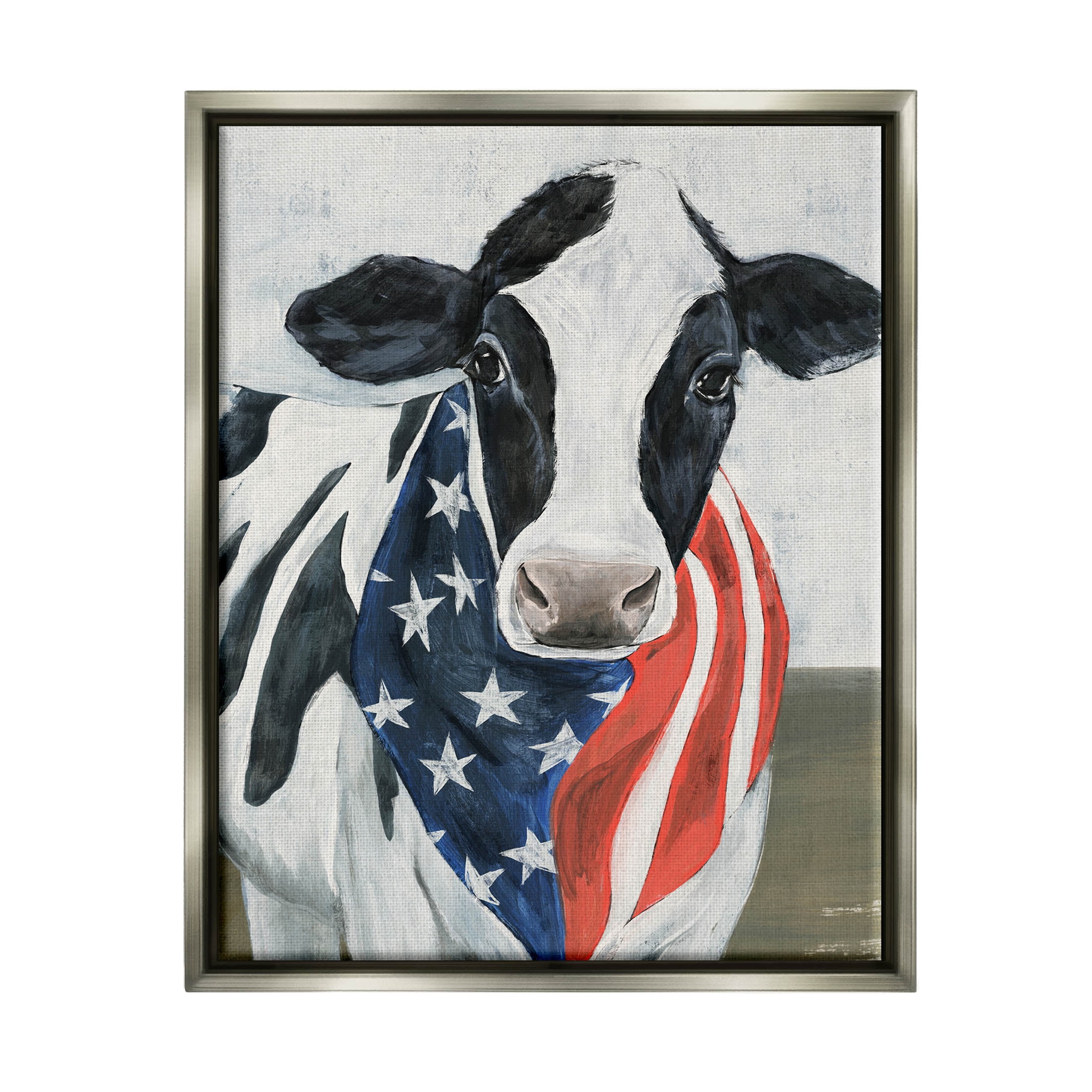 Farm Cow American Flag Animal Animals & Insects Graphic Art Luster Gray Framed Art Print Wall Art