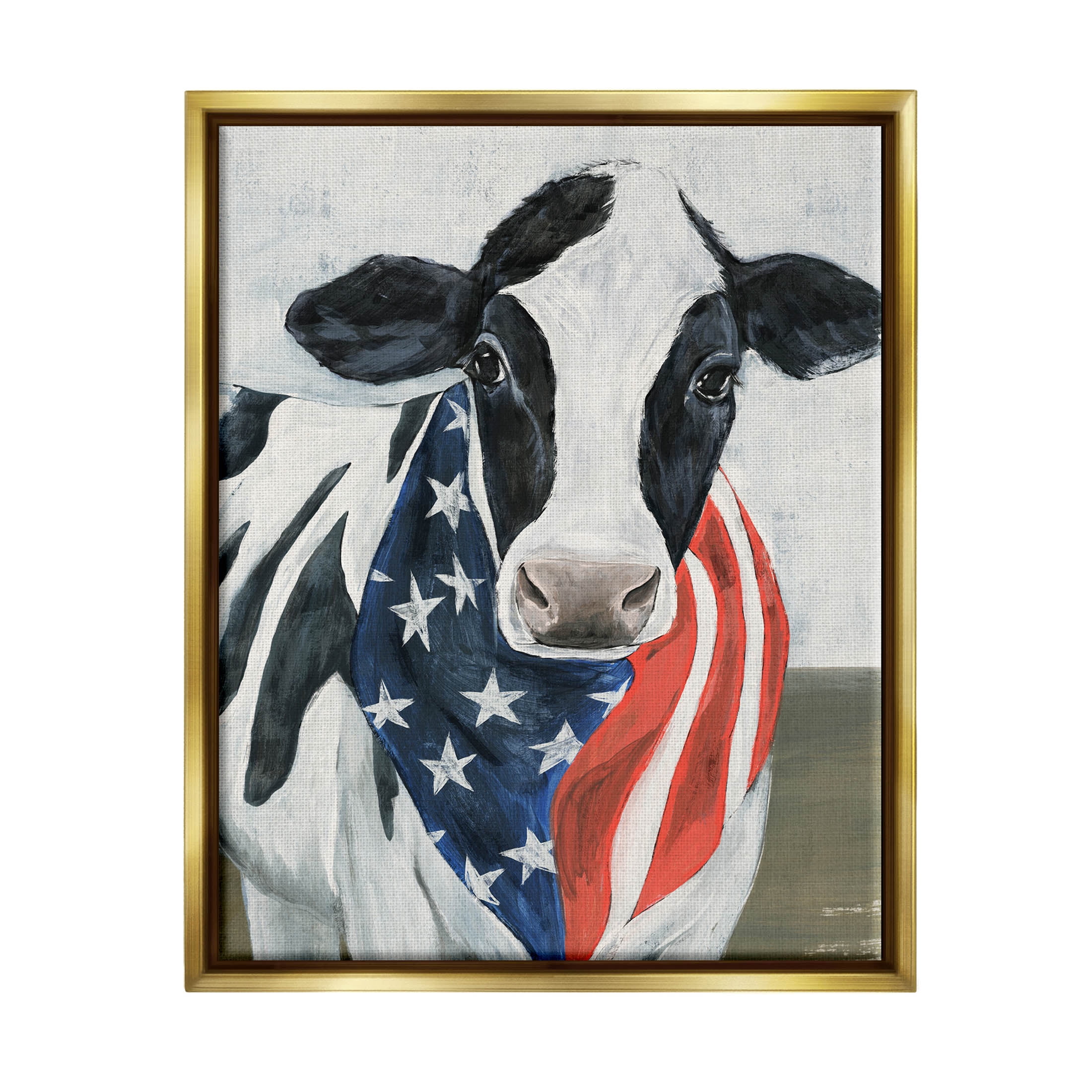 Farm Cow American Flag Animal Animals & Insects Graphic Art Metallic Gold Framed Art Print Wall Art