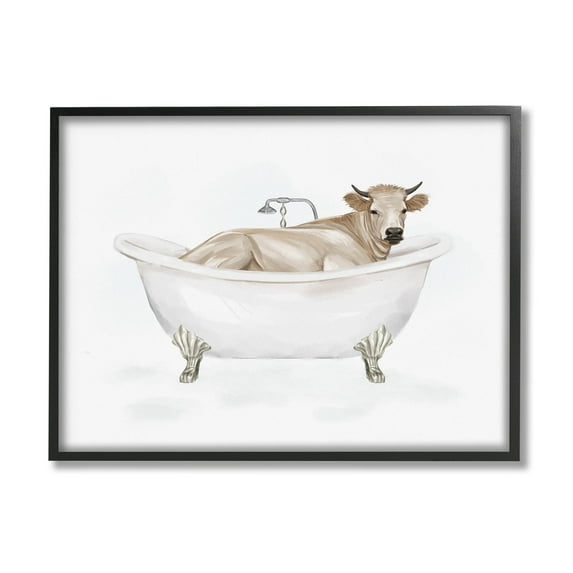 Farm Cow Bathing Tub Animal Animals & Insects Graphic Art Black Framed Art Print Wall Art