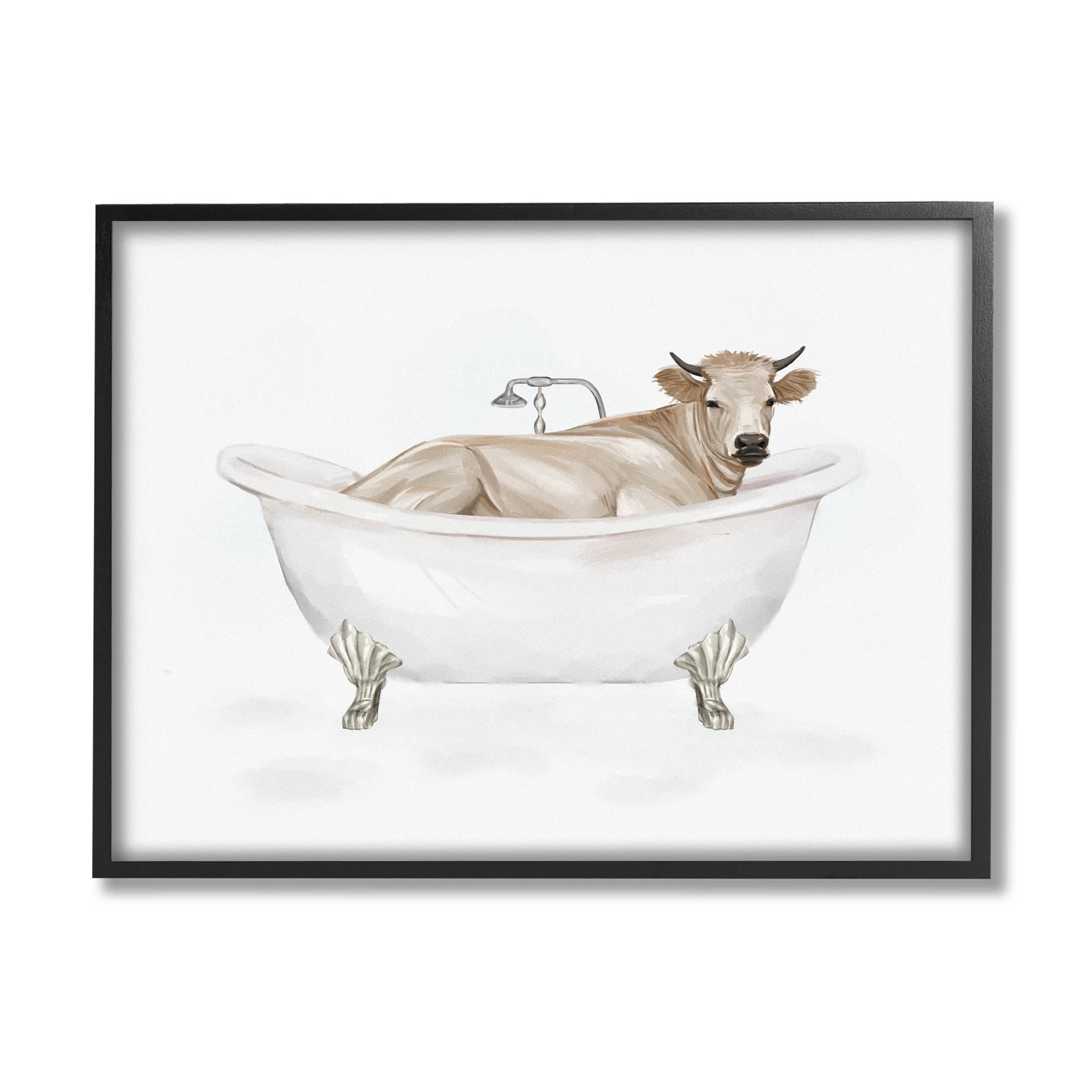 Farm Cow Bathing Tub Animal Animals & Insects Graphic Art Black Framed Art Print Wall Art