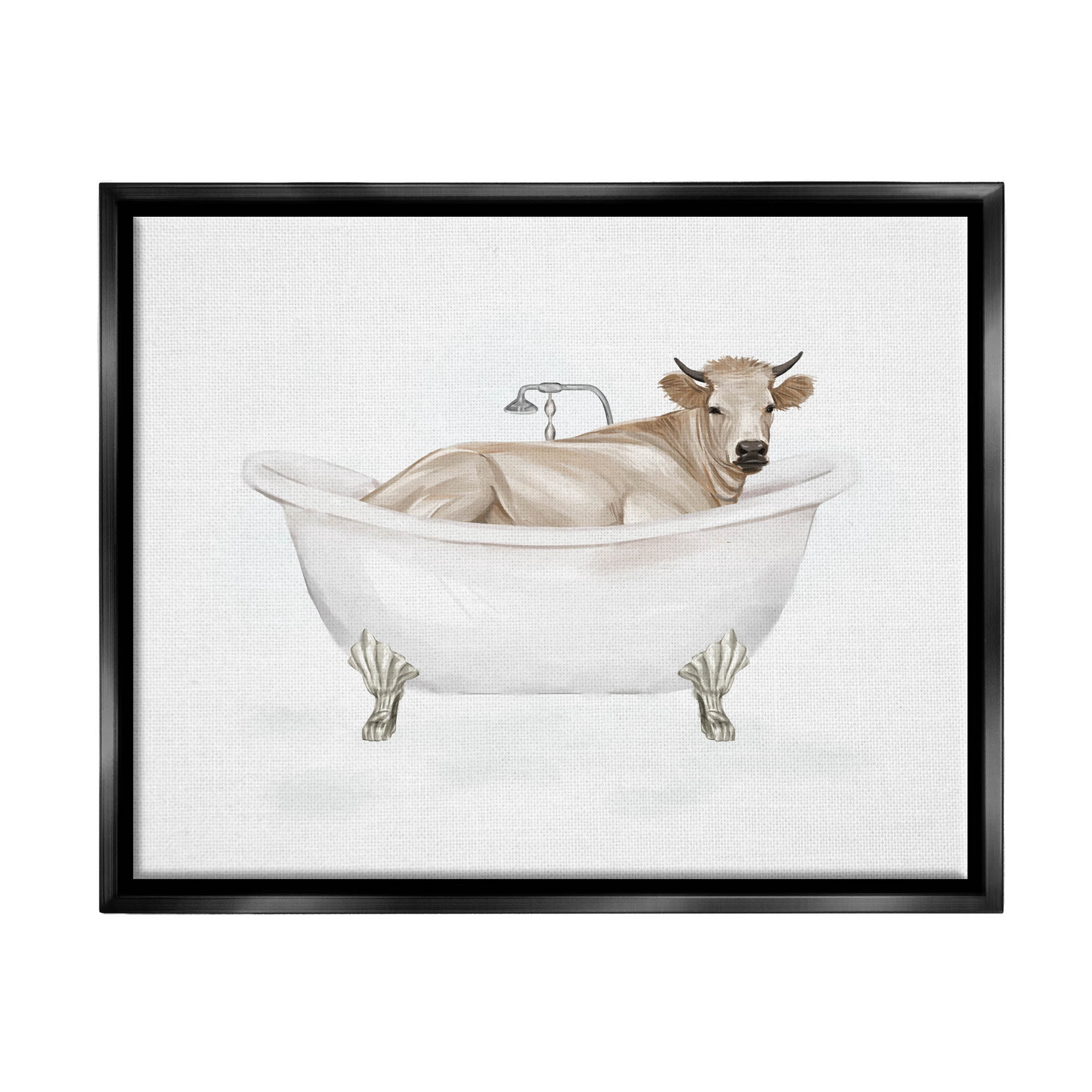 Farm Cow Bathing Tub Animal Animals & Insects Graphic Art Jet Black Framed Art Print Wall Art