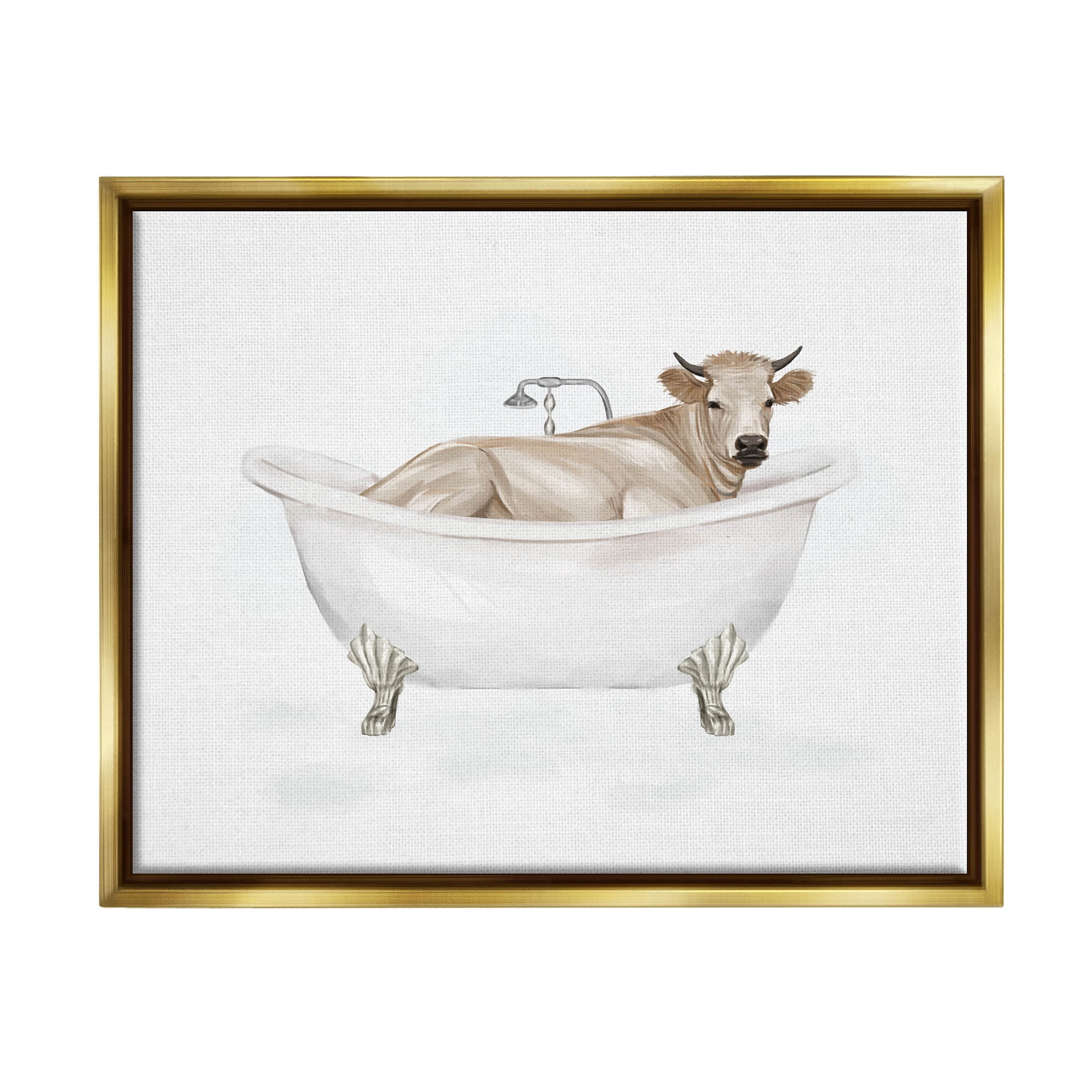 Farm Cow Bathing Tub Animal Animals & Insects Graphic Art Metallic Gold Framed Art Print Wall Art
