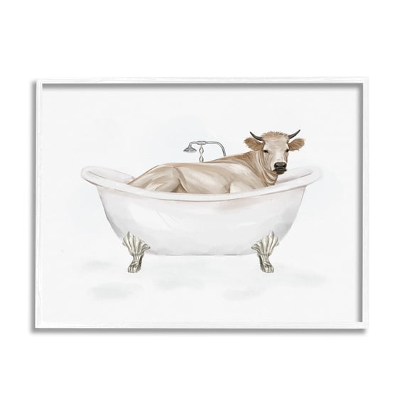 Farm Cow Bathing Tub Animal Animals & Insects Graphic Art White Framed Art Print Wall Art
