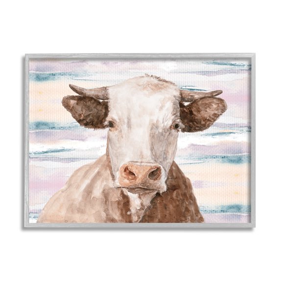 Farm Cow Cattle Portrait Abstract Sunset Background Animals & Insects Painting Framed Art Print Wall Art