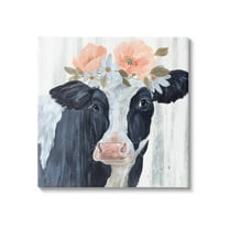 Farm Cow Floral Daisy Blooms Animals & Insects Graphic Art Gallery Wrapped Canvas Print Wall Art