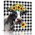 thumbnail image 1 of Farm Cow Framed Canvas Wall Art, Sunflower Black Plaid Watercolor Country Style Wall Art Painting for Living Room Bedroom Home Decor, 24”x24”, Office Artwork Print, 1 of 9