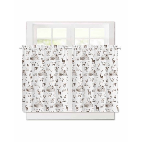 Farm Cow Pig Chicken Goat Short Blackout Curtains 45 Inch Long,Farmhouse Barn Animal Rod Pocket Kitchen Curtains,2 Panels Thermal Insulated Room Darkening Drapes for Bedroom,30"W x 45"L