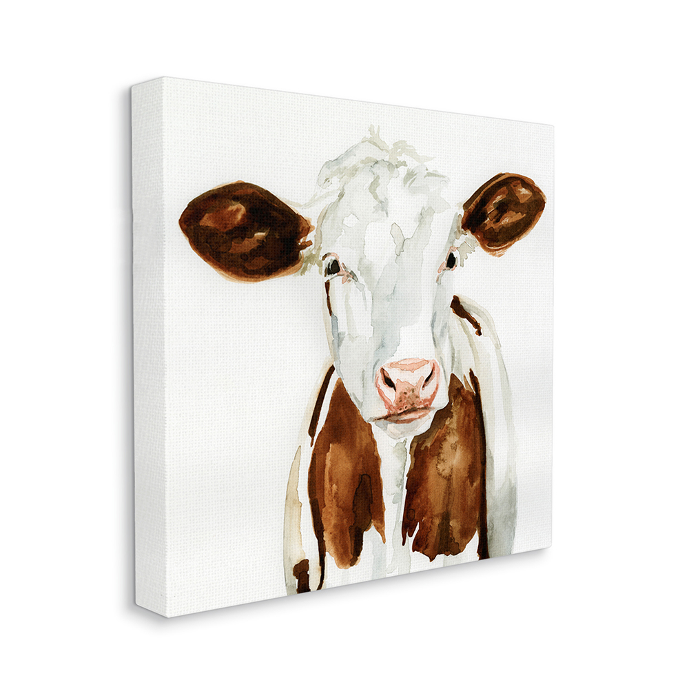 Farm Cow Portrait Neutral Watercolor Brown Tan Animals & Insects Gallery-Wrapped Canvas Print Wall Art, 17x17