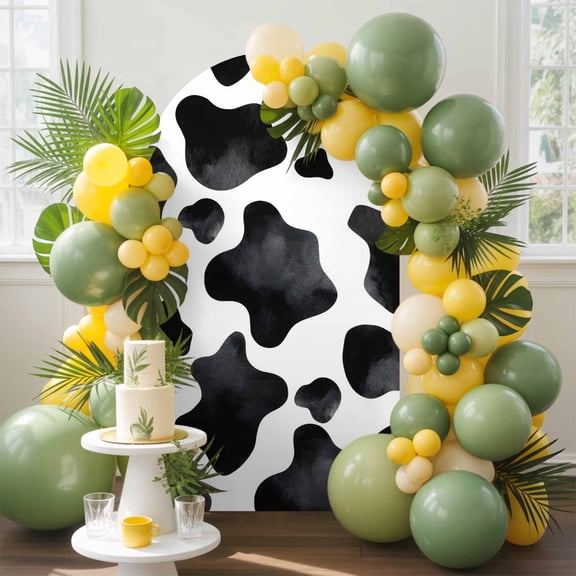 Farm Cow Print Arch Backdrop Cover, 6.6FT, Country Black and White Cowhide Animal Patterned Spandex Arch Covers Double-Sided Backdrop for Wedding Birthday Party Photo Background Decoration